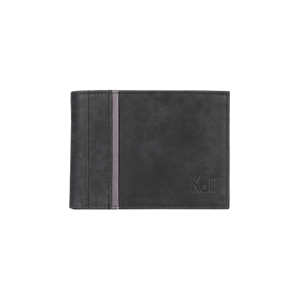 K12203AF | Men's Wallet in Genuine Full Grain Leather, Naked. Black Color. RFID Protection. Closed Dimensions: 12.5 x 9.5 x 2 cm. Packaging: Gift box bottom/lid-2
