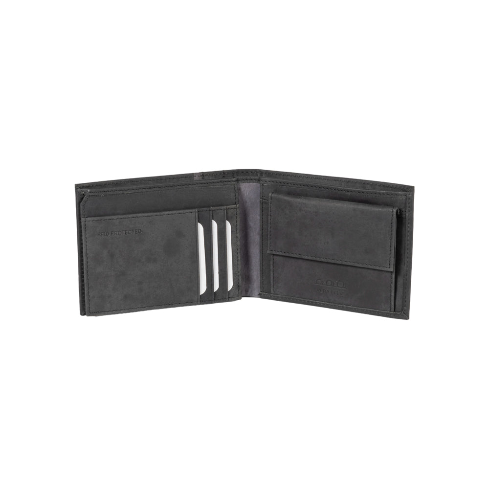 K12220AF | Men's Wallet in Genuine Full Grain Leather, Naked. Black Color. RFID Protection. Closed Dimensions: 11.5 x 8.3 x 2 cm. Packaging: Gift box bottom/lid-1