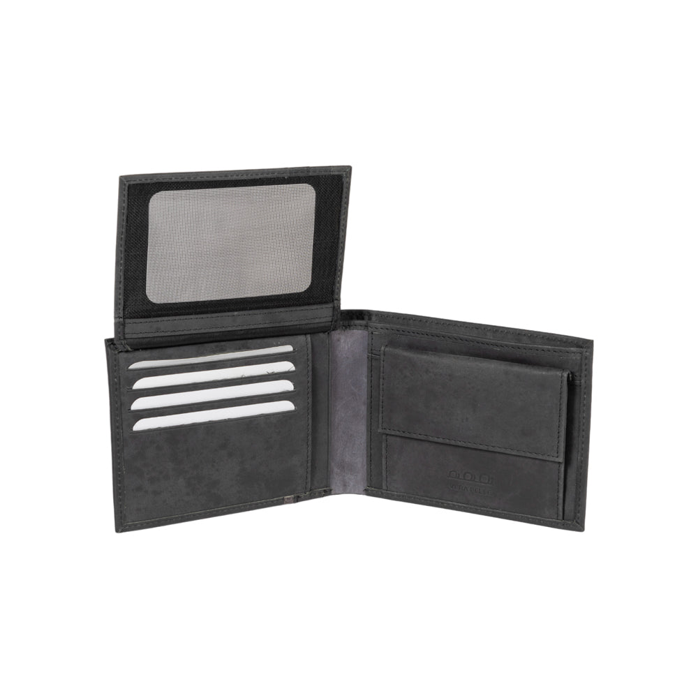 K12220AF | Men's Wallet in Genuine Full Grain Leather, Naked. Black Color. RFID Protection. Closed Dimensions: 11.5 x 8.3 x 2 cm. Packaging: Gift box bottom/lid-2