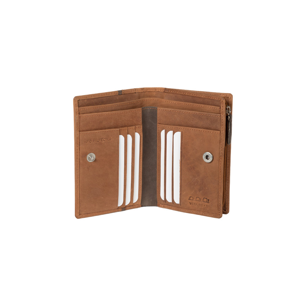 K12234UB | Portafogli Donna in Vera Pelle pieno fiore, Naked. Colore Cuoio. Protezione RFID. Dimensioni da chiuso: cm 9,5 x 14 x 3. Confezione: Scatola regalo fondo/coperchio-1