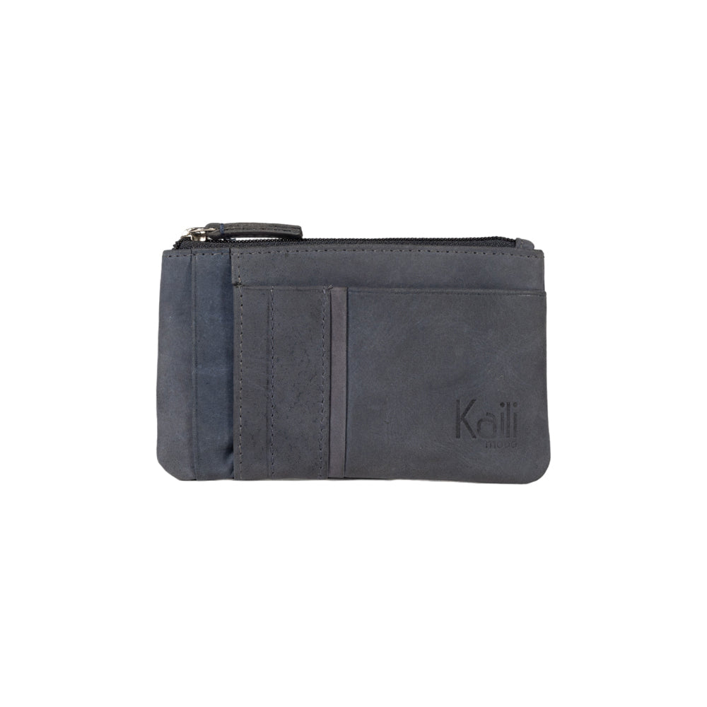 K12260DF | Credit card holder and coin purse in full grain genuine leather, Naked. Color Blue. RFID protection. Dimensions: cm 13 x 8 x 1. Packaging: Gift box bottom/lid-1