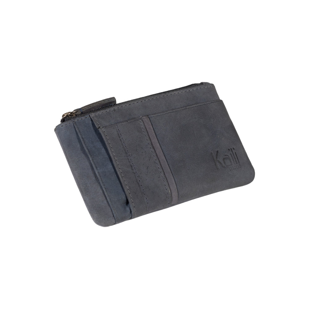 K12260DF | Credit card holder and coin purse in full grain genuine leather, Naked. Color Blue. RFID protection. Dimensions: cm 13 x 8 x 1. Packaging: Gift box bottom/lid-2