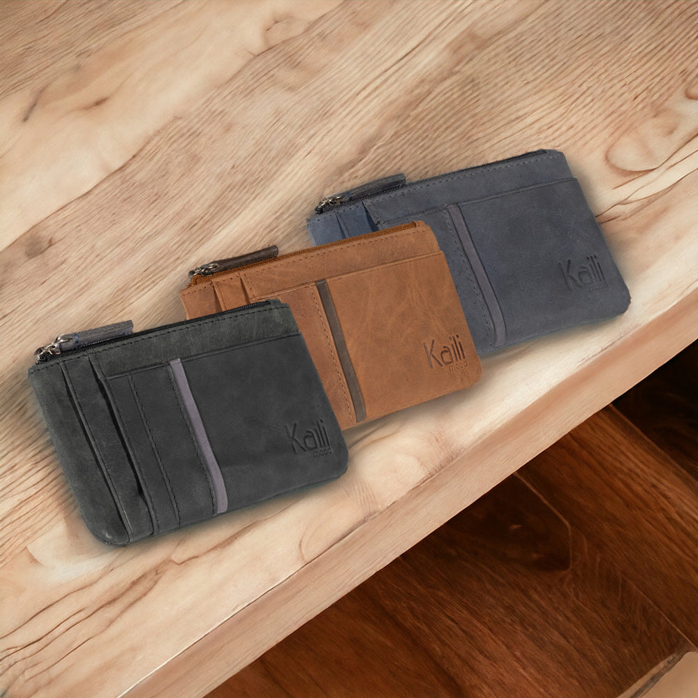 K12260DF | Credit card holder and coin purse in full grain genuine leather, Naked. Color Blue. RFID protection. Dimensions: cm 13 x 8 x 1. Packaging: Gift box bottom/lid-3