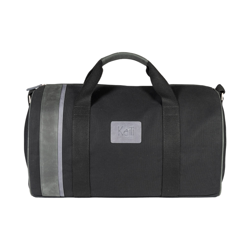 K2006AF | Travel Bag in 100% Cotton Canvas / Genuine Leather, full grain, Naked - Black Color, zip closure. Dimensions: 45 x 25 x 28 cm - Packaging: Tnt bag-1