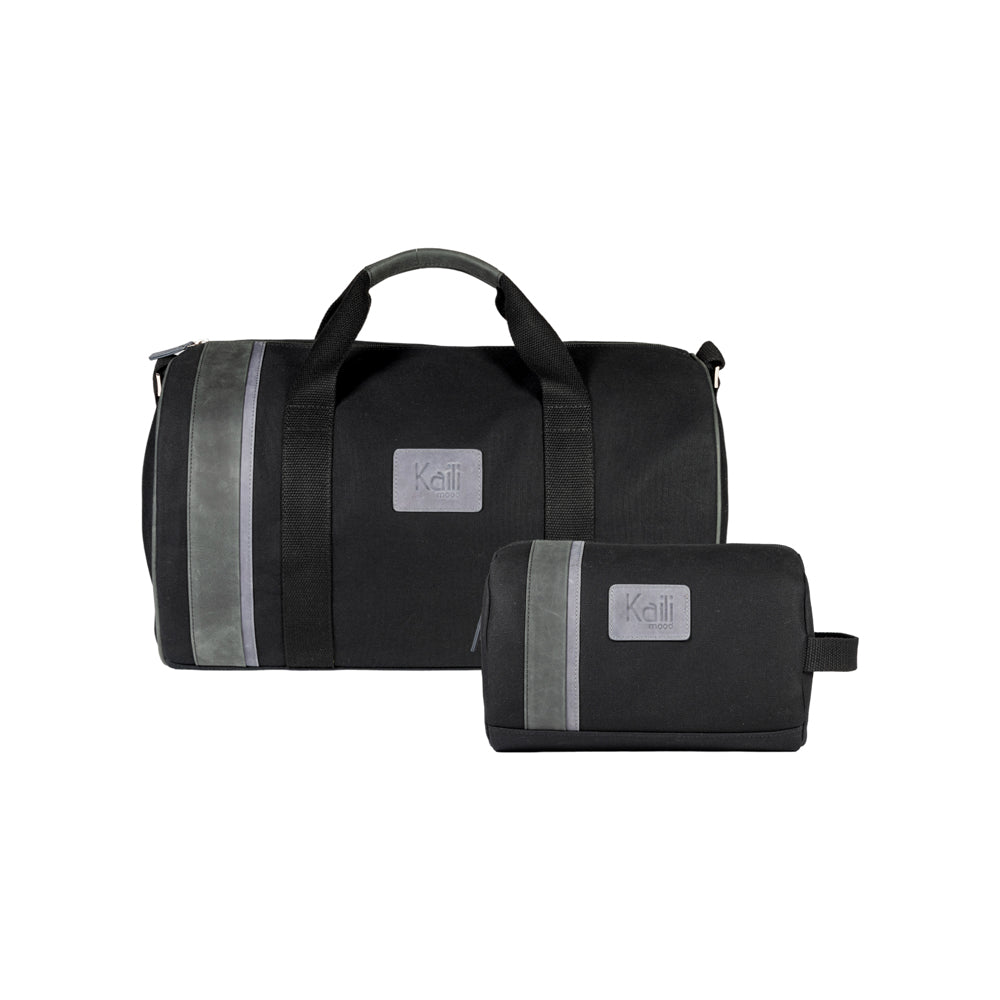 K2006AF | Travel Bag in 100% Cotton Canvas / Genuine Leather, full grain, Naked - Black Color, zip closure. Dimensions: 45 x 25 x 28 cm - Packaging: Tnt bag-3