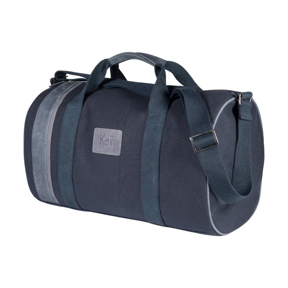 K2006DF | Travel Bag in 100% Cotton Canvas / Genuine Leather, full grain, Naked - Color Blue, zip closure. Dimensions: cm 45 x 25 x 28 - Packaging: Tnt bag-0