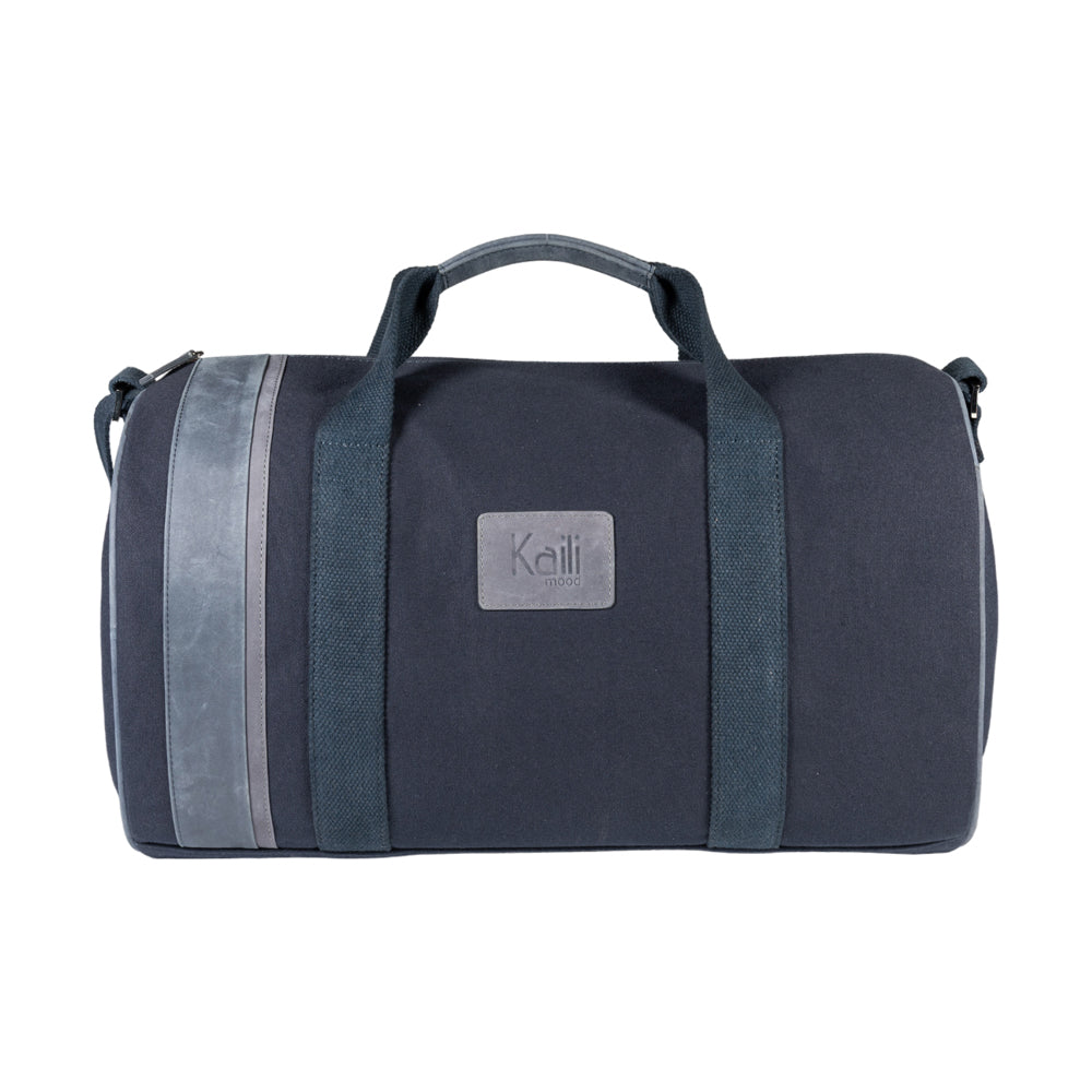 K2006DF | Travel Bag in 100% Cotton Canvas / Genuine Leather, full grain, Naked - Color Blue, zip closure. Dimensions: cm 45 x 25 x 28 - Packaging: Tnt bag-1
