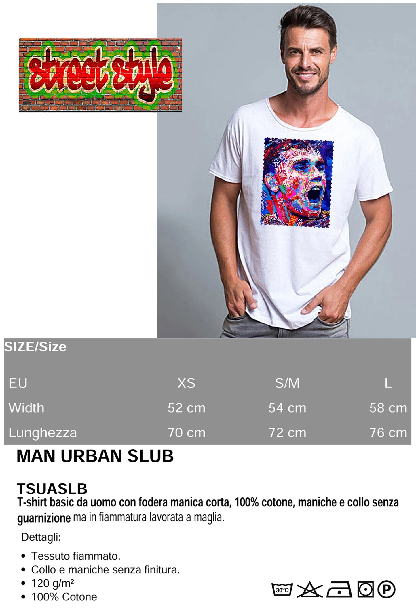 Portrait Griezmann Color Artistico Stilizzato 18-30-25 T-shirt Urban Slub Men Uomo 100% Cotone Fiammato JK STREET STYLE