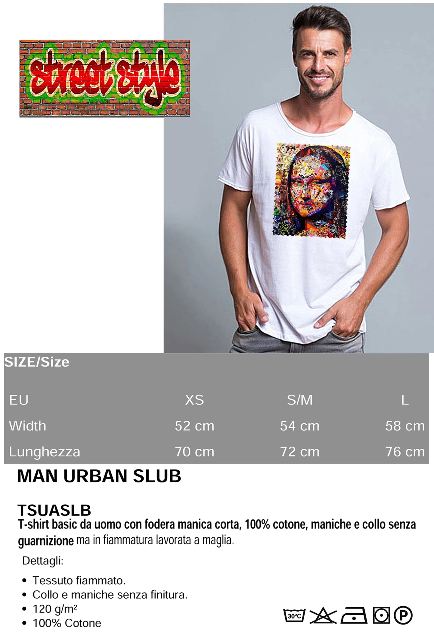 Portrait Mona Lisa Color Artistico Stilizzato 18-30-15-2 T-shirt Urban Slub Men Uomo 100% Cotone Fiammato JK STREET STYLE
