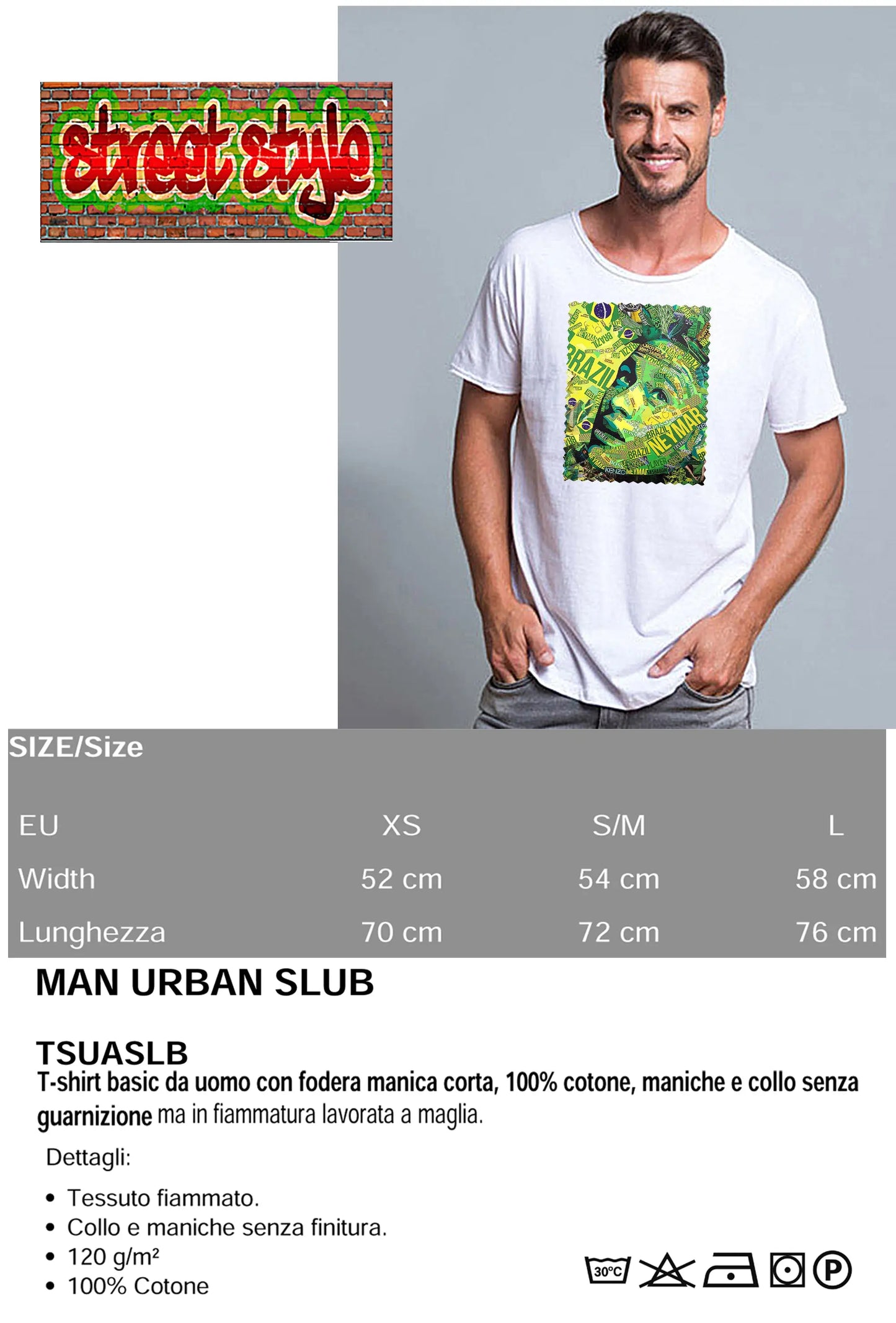 Portrait Neymarp Color Artistico Stilizzato 18-30-22 T-shirt Urban Slub Men Uomo 100% Cotone Fiammato JK STREET STYLE