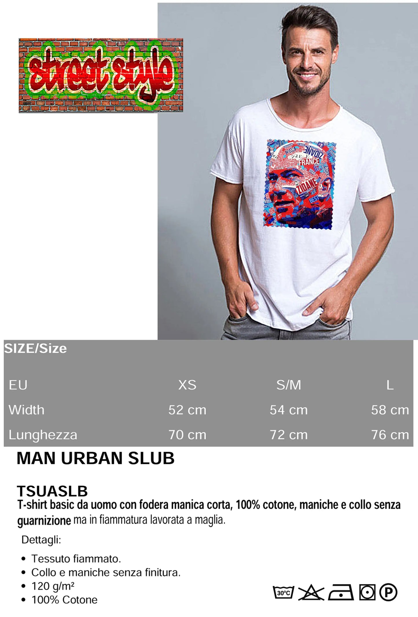 Portrait Zidane Color Artistico Stilizzato 18-30-18 T-shirt Urban Slub Men Uomo 100% Cotone Fiammato JK STREET STYLE