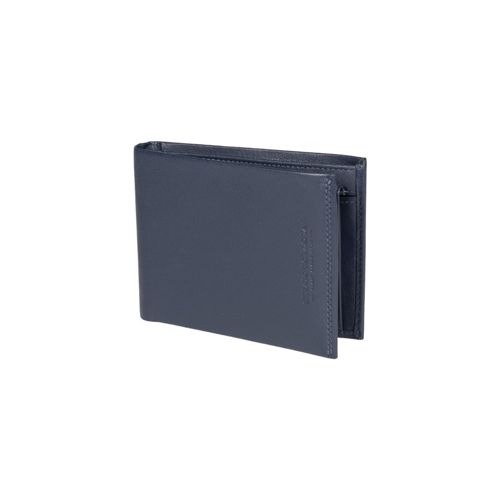 RB12003D | Men's wallet folded in genuine full-grain leather, with light grain. Color Blue. RFID protection. Dimensions when closed: cm 12.5 x 9.5 x 2. Packaging: Gift box bottom/lid-0