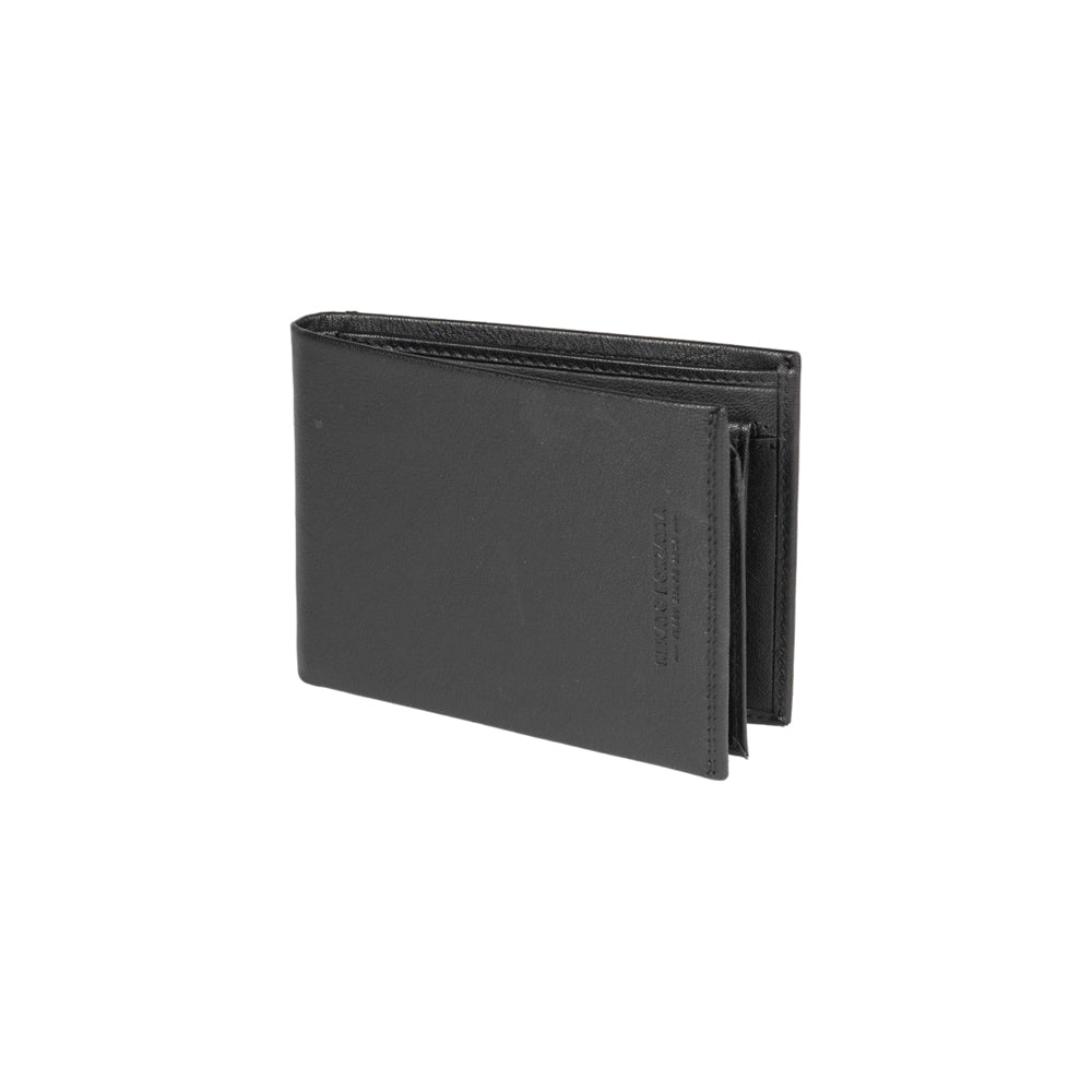 RB12004A | Men's wallet folded in genuine full-grain leather, with light grain. Black color. RFID protection. Closed dimensions: 12.5 x 9.5 x 2 cm. Packaging: Gift box bottom/lid-0