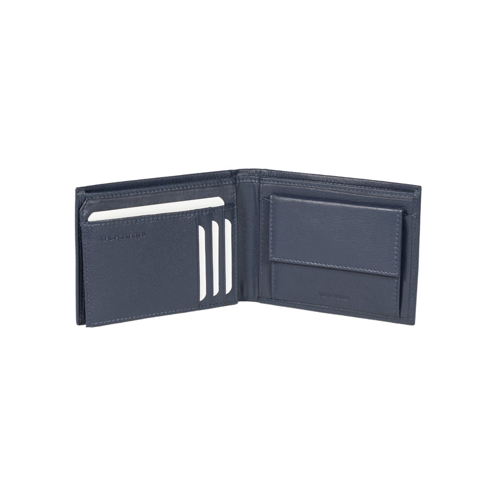 RB12004D | Men's wallet folded in genuine full-grain leather, with light grain. Color Blue. RFID protection. Dimensions when closed: cm 12.5 x 9.5 x 2. Packaging: Gift box bottom/lid-1