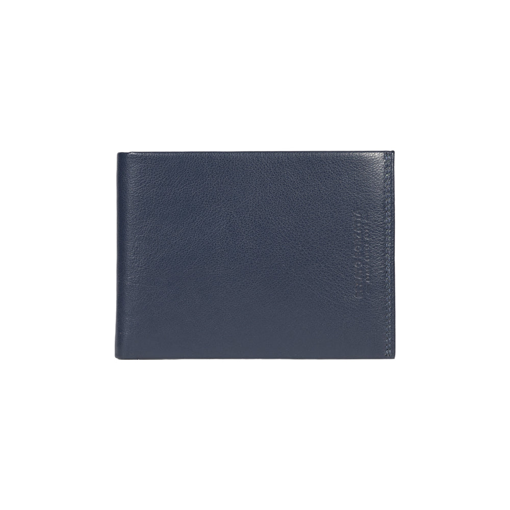 RB12004D | Men's wallet folded in genuine full-grain leather, with light grain. Color Blue. RFID protection. Dimensions when closed: cm 12.5 x 9.5 x 2. Packaging: Gift box bottom/lid-3