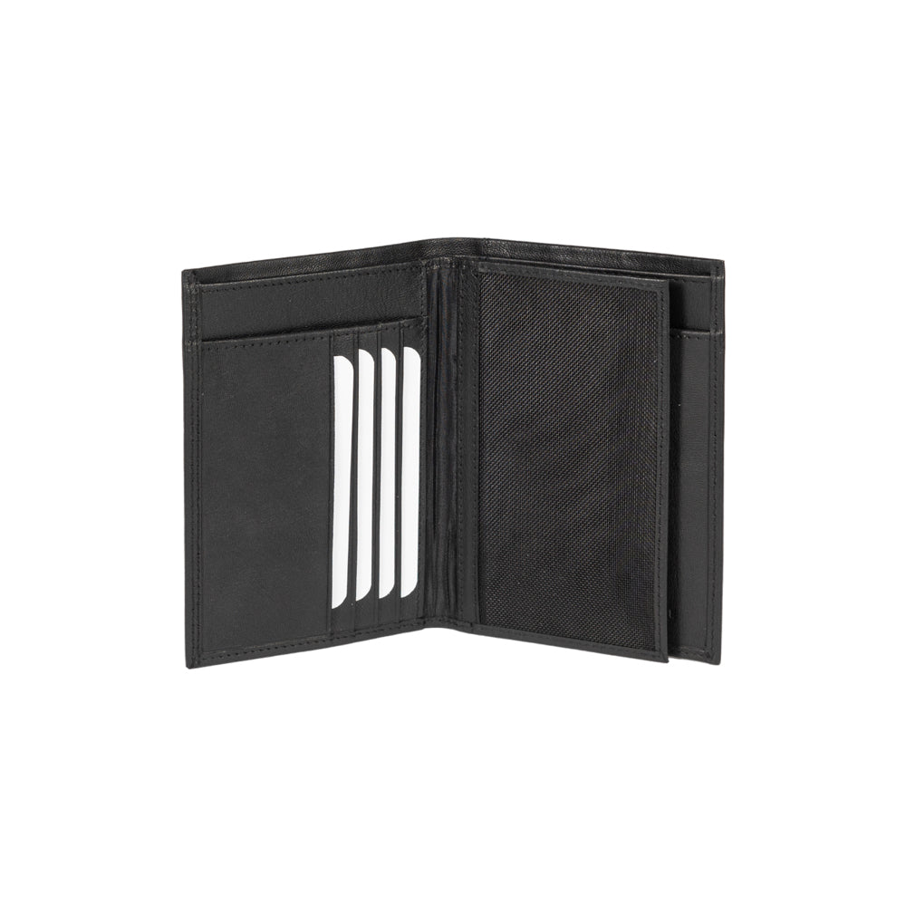 RB12009A | Men's Wallet Pocket folded in Genuine full grain leather, with light grain. Black color. RFID protection. Closed dimensions: cm 9.5 x 13 x 2. Packaging: Gift box bottom/lid-1