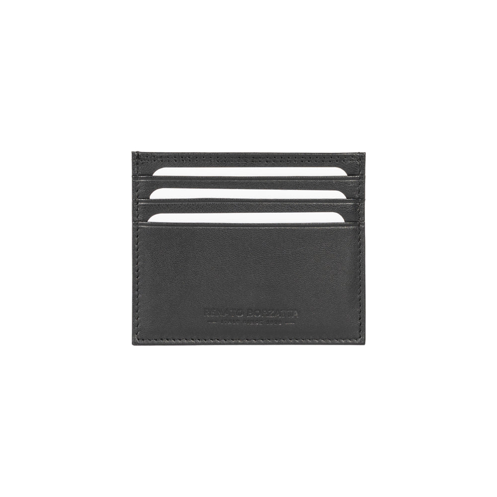 RB12016A | Porta Carte di Credito in Vera Pelle pieno fiore, con leggera grana. Colore Nero. Protezione RFID. Dimensioni: cm 10 x 8 x 0,5. Confezione: Scatola regalo fondo/coperchio-1
