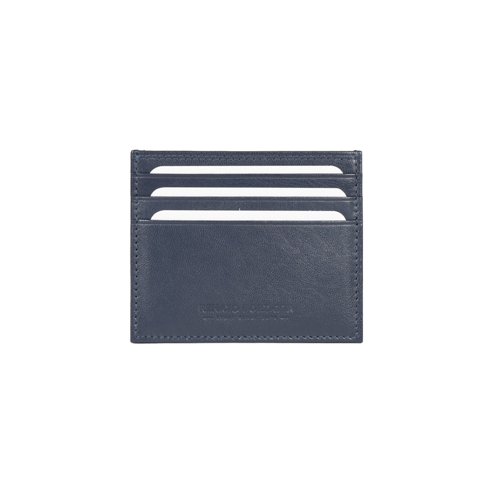 RB12016D | Credit Card Holder in Genuine Full Grain Leather, with Light Grain. Blue Color. RFID Protection. Dimensions: 10 x 8 x 0.5 cm. Packaging: Gift Box Bottom/Lid-1
