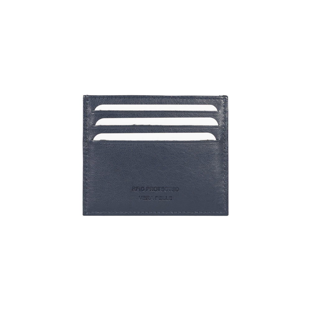 RB12016D | Credit Card Holder in Genuine Full Grain Leather, with Light Grain. Blue Color. RFID Protection. Dimensions: 10 x 8 x 0.5 cm. Packaging: Gift Box Bottom/Lid-2