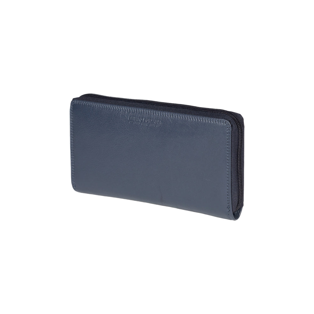 RB12080D | Portafogli Donna in Vera Pelle pieno fiore, con leggera grana. Colore Blu. Protezione RFID. Dimensioni: cm 20 x 10 x 2,5. Confezione: Scatola regalo fondo/coperchio-0