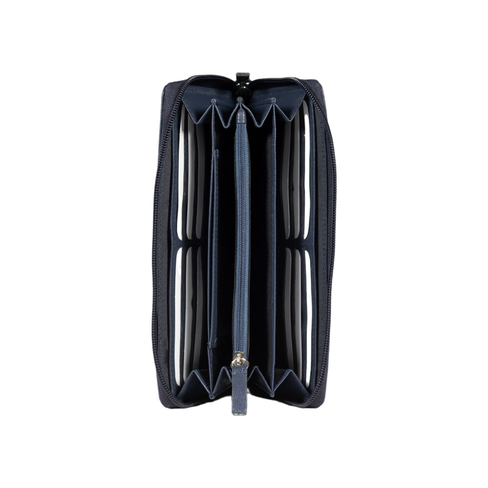 RB12080D | Portafogli Donna in Vera Pelle pieno fiore, con leggera grana. Colore Blu. Protezione RFID. Dimensioni: cm 20 x 10 x 2,5. Confezione: Scatola regalo fondo/coperchio-1