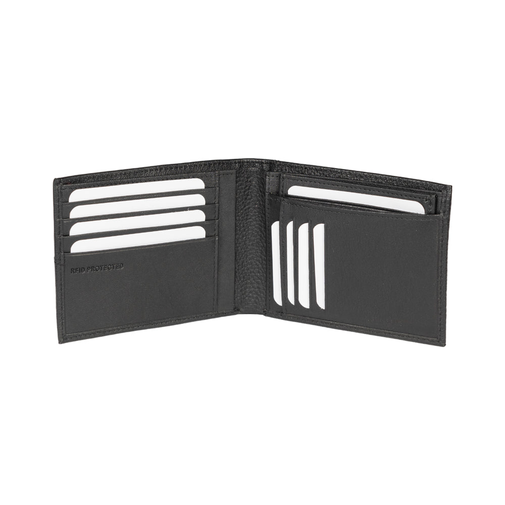 RB12106A | Portafogli Uomo in Vera Pelle pieno fiore, grana dollaro/leggera. Colore Nero. Protezione RFID. Dimensioni da chiuso: cm 12,5 x 9,5 x 2. Confezione: Scatola regalo fondo/coperchio-2