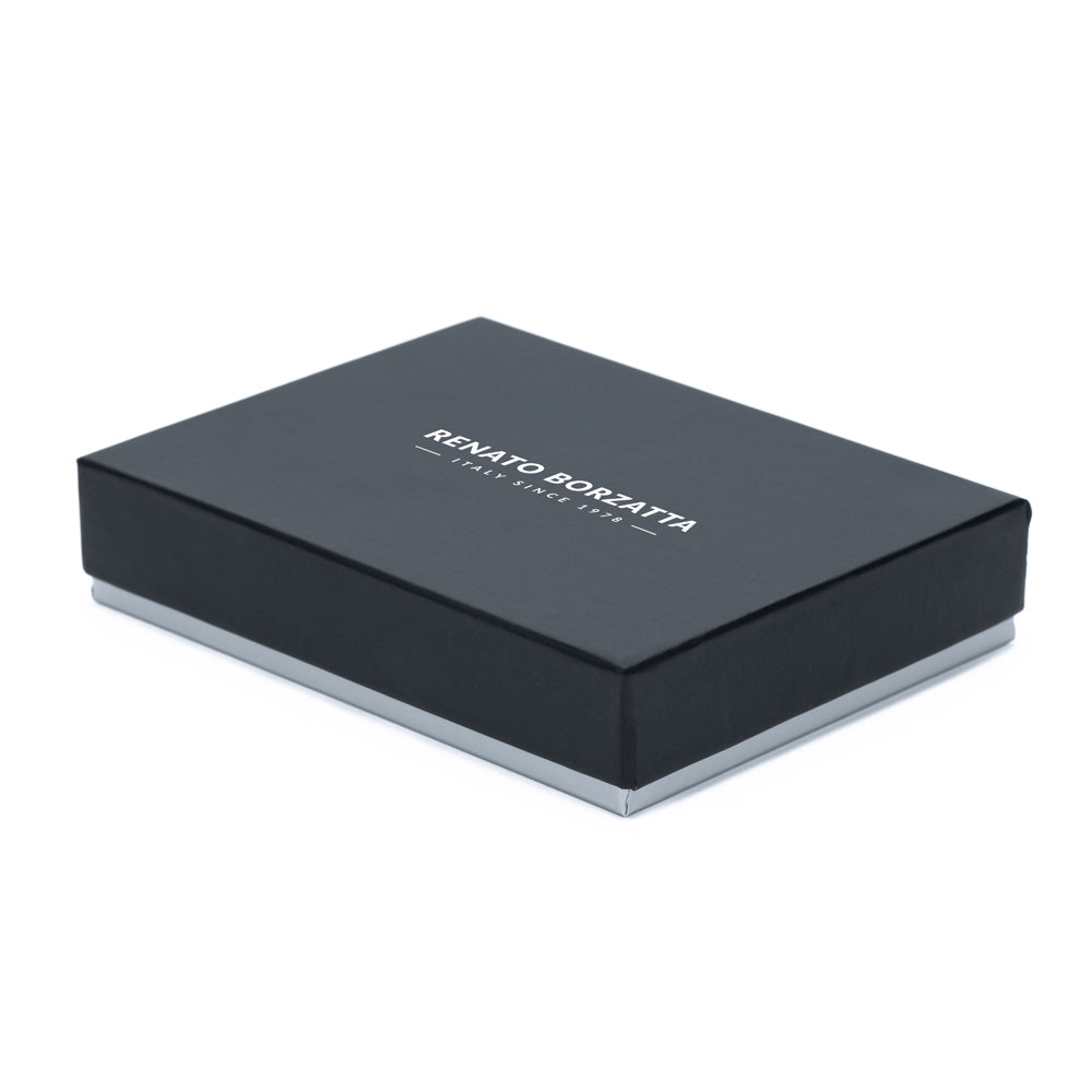 RB12106A | Portafogli Uomo in Vera Pelle pieno fiore, grana dollaro/leggera. Colore Nero. Protezione RFID. Dimensioni da chiuso: cm 12,5 x 9,5 x 2. Confezione: Scatola regalo fondo/coperchio-4