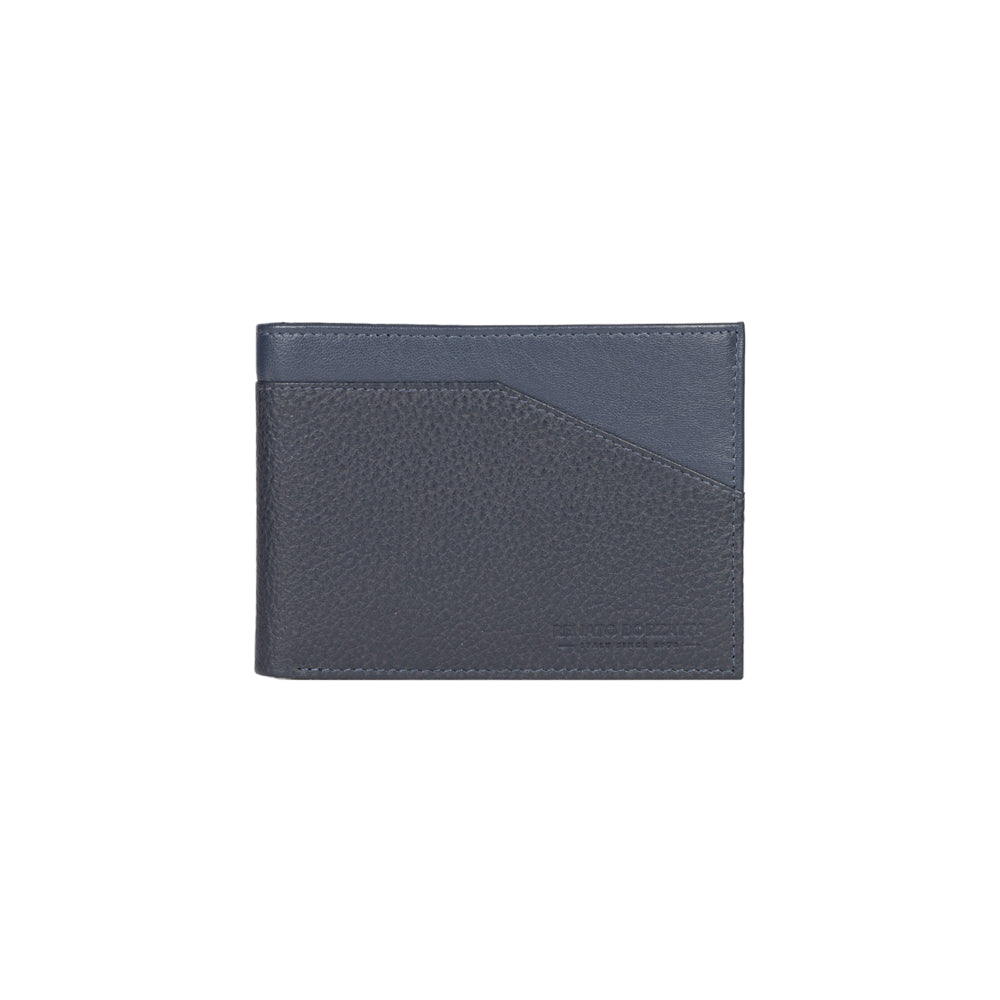 RB12106D | Men's Wallet in Genuine Full Grain Leather, Dollar Grain/Light. Color Blue. RFID Protection. Closed Dimensions: 12.5 x 9.5 x 2 cm. Packaging: Gift box bottom/lid-3