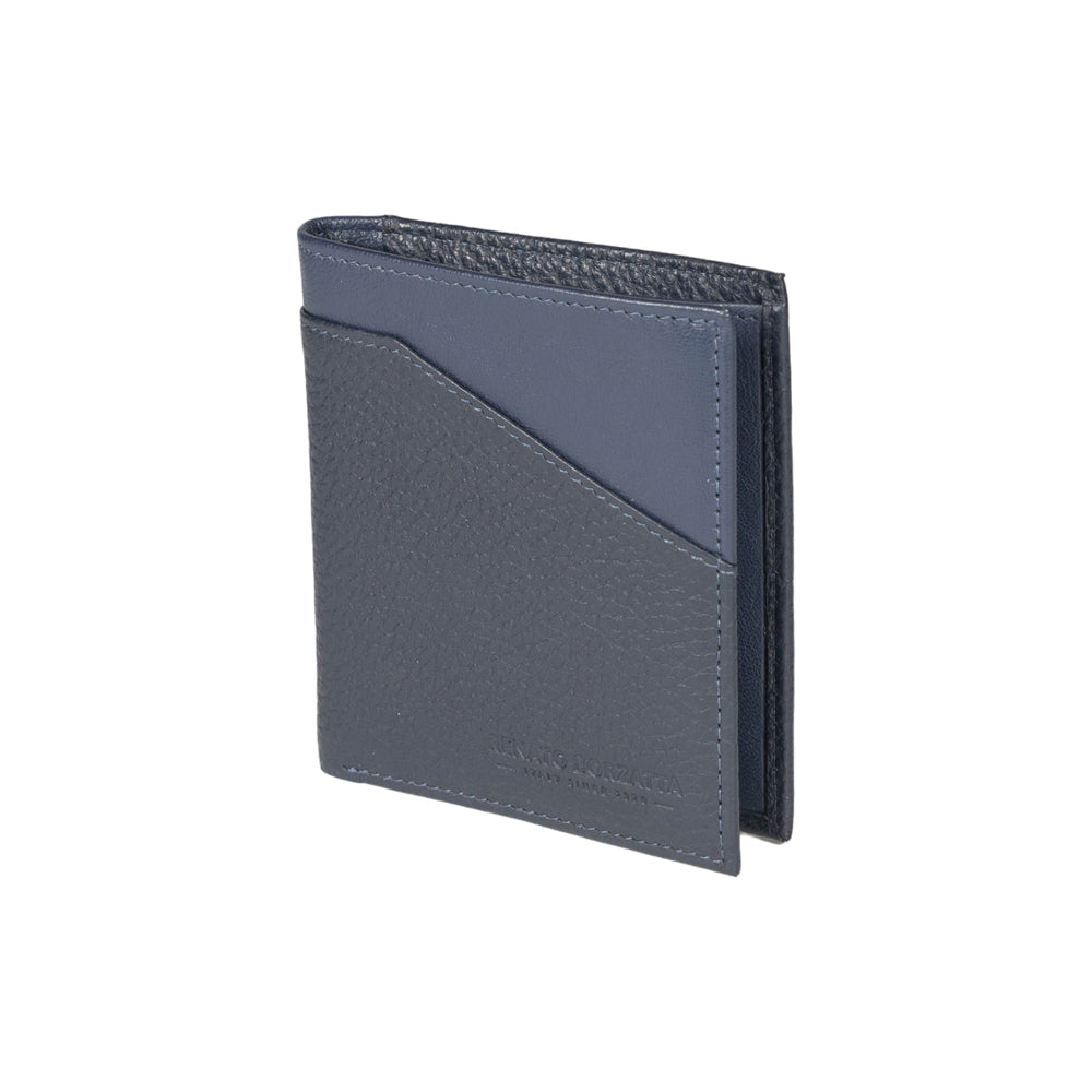 RB12113D| Portafogli Verticale in Vera Pelle pieno fiore, grana dollaro/leggera. Colore Blu. Protezione RFID. Dimensioni da chiuso: cm 9,5 x 10 x 1. Confezione: Scatola regalo fondo/coperchio-0