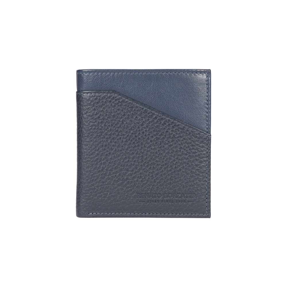 RB12113D| Portafogli Verticale in Vera Pelle pieno fiore, grana dollaro/leggera. Colore Blu. Protezione RFID. Dimensioni da chiuso: cm 9,5 x 10 x 1. Confezione: Scatola regalo fondo/coperchio-2