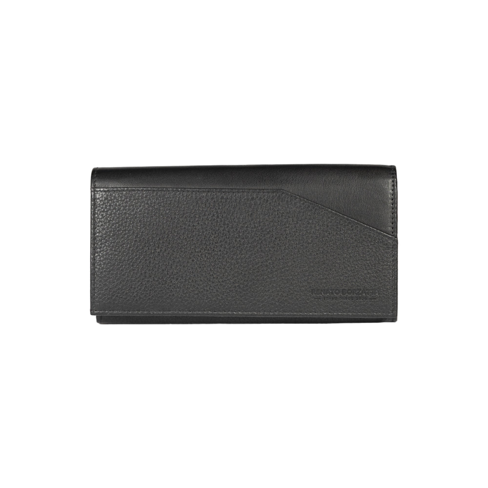 RB12129A | Women's Wallet in Genuine Full Grain Leather, Dollar Grain/Light. Black Color. RFID Protection. Closed Dimensions: 18.5 x 10 x 3 cm. Packaging: Gift box bottom/lid-2