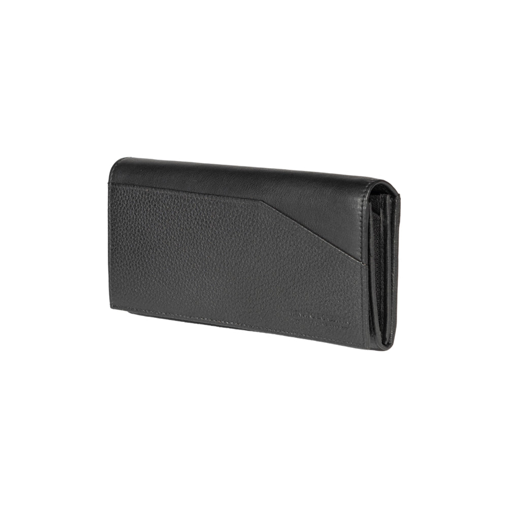 RB12129A | Women's Wallet in Genuine Full Grain Leather, Dollar Grain/Light. Black Color. RFID Protection. Closed Dimensions: 18.5 x 10 x 3 cm. Packaging: Gift box bottom/lid-0