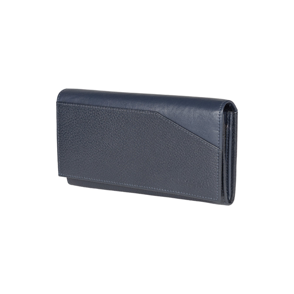 RB12129D | Women's Wallet in Genuine Full Grain Leather, Dollar Grain/Light. Color Blue. RFID Protection. Closed Dimensions: 18.5 x 10 x 3 cm. Packaging: Gift box bottom/lid-0
