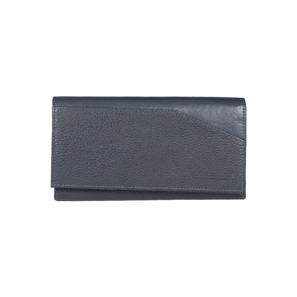RB12129D | Women's Wallet in Genuine Full Grain Leather, Dollar Grain/Light. Color Blue. RFID Protection. Closed Dimensions: 18.5 x 10 x 3 cm. Packaging: Gift box bottom/lid-2