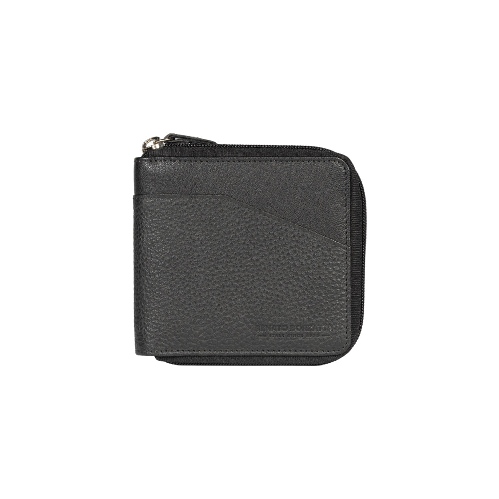 RB12175A | Zip Around Wallet in Genuine Full Grain Leather, Dollar Grain/Light. Color Black. RFID Protection. Closed Dimensions: 11.5 x 10.5 x 2 cm. Packaging: Gift Box Bottom/Lid-2