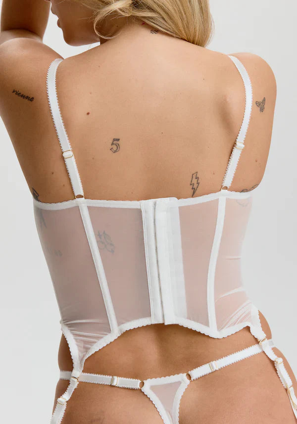 Sheer Embroidery Corset & Garter Straps Blush Enchant White-1