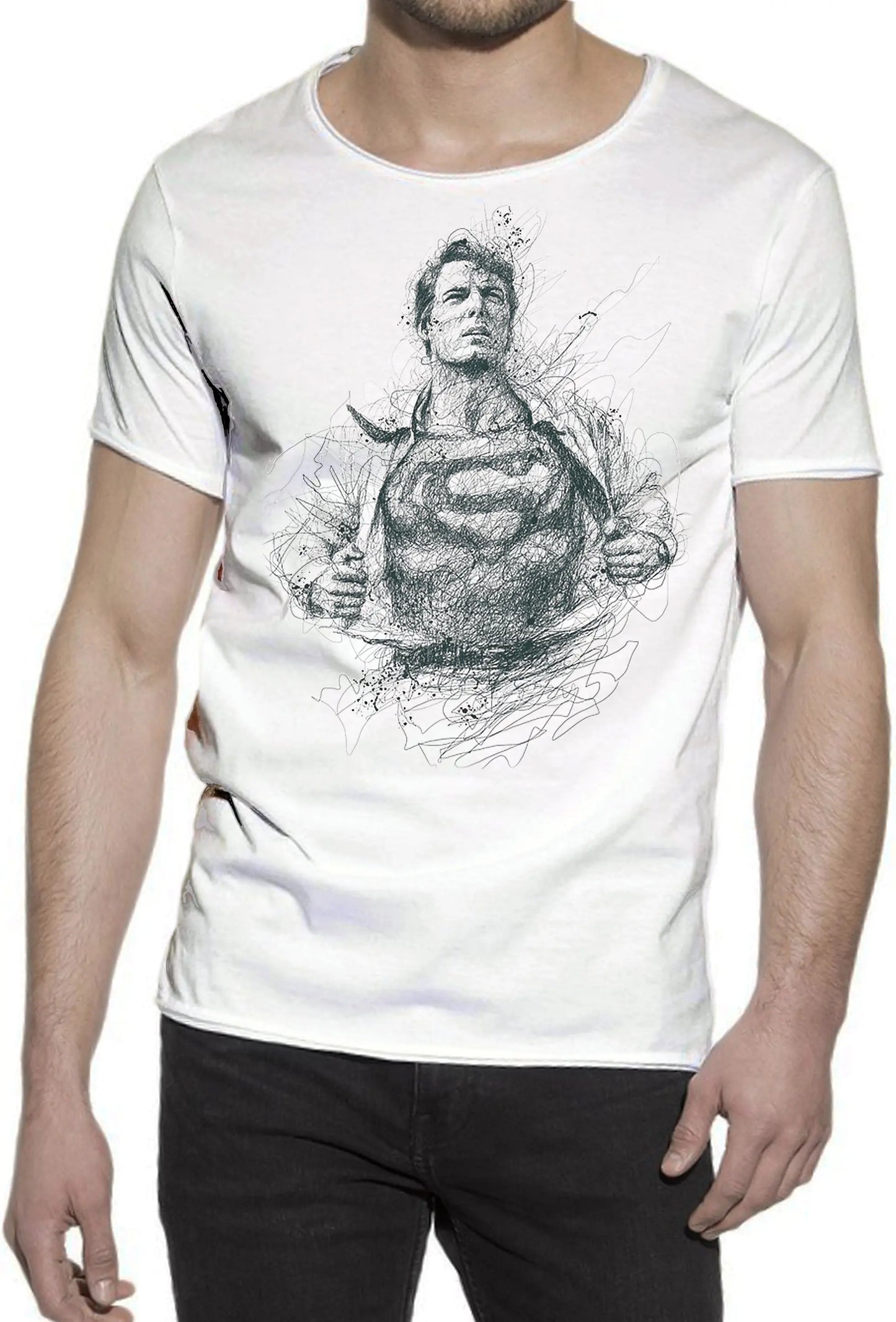 Superman Artistico Stilizzato Super Eroi 18-43 T-shirt Urban Slub Men Uomo 100% Cotone Fiammato JK STREET STYLE