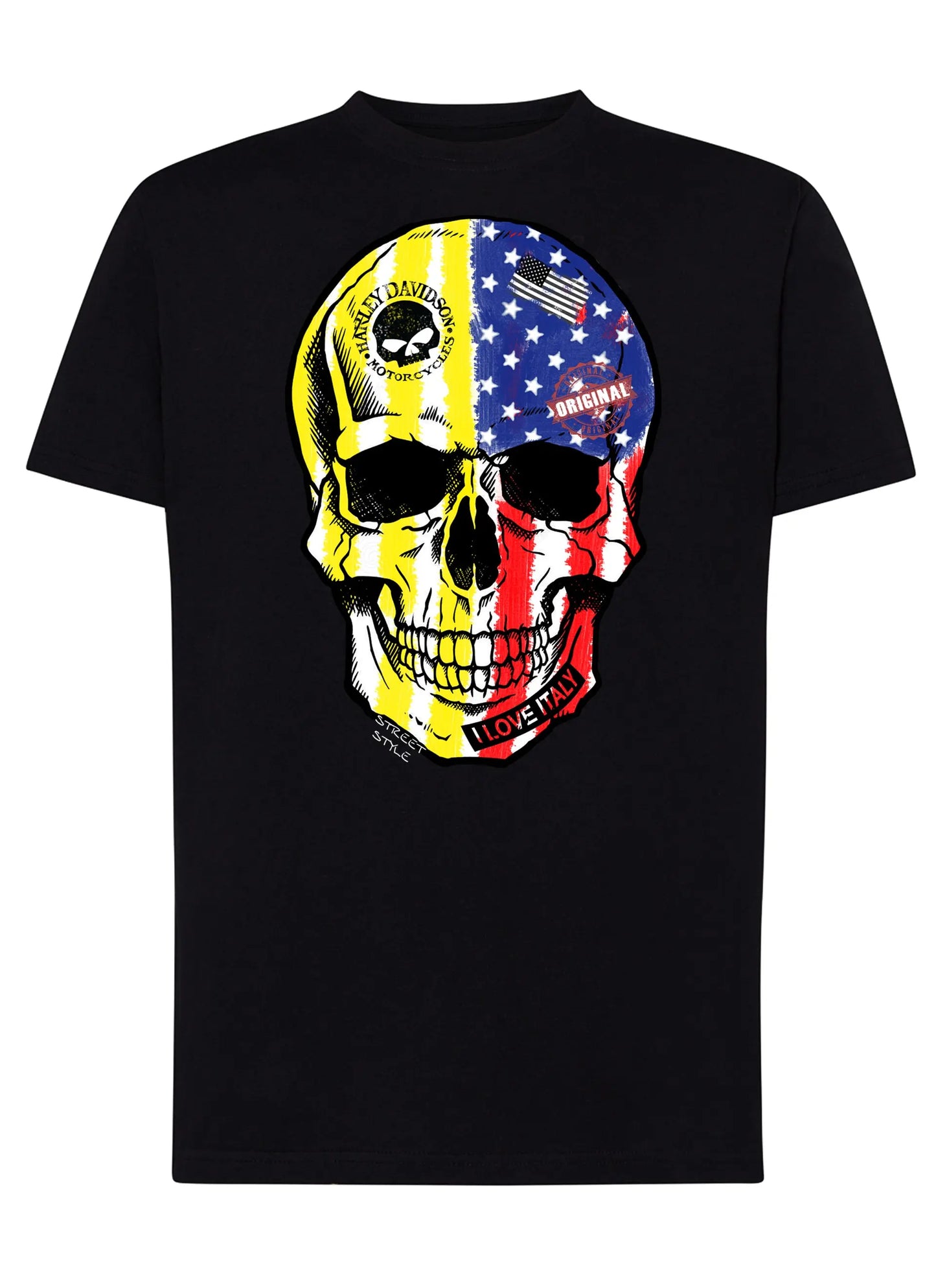 Teschio America Tattoo 9072 T-shirt Urban Men Uomo 100% Cotone Pettinato JK STREET STYLE