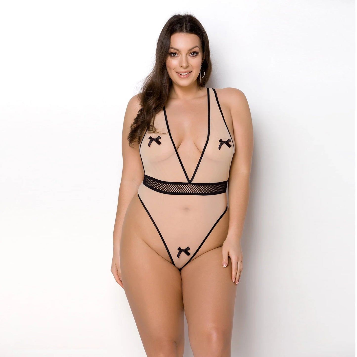 Sheer Mesh Deep V-Neck Bodysuit Passion Viena-5