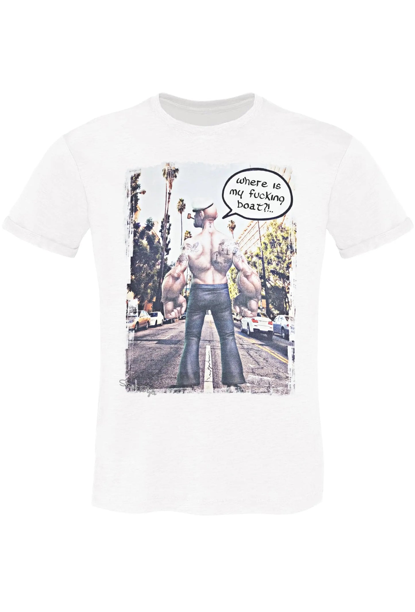 Where is my Fucking Boat!.. 2075-16 t-shirt Urban Slub Men Uomo 100% Cotone Fiammato BS STREET STYLE