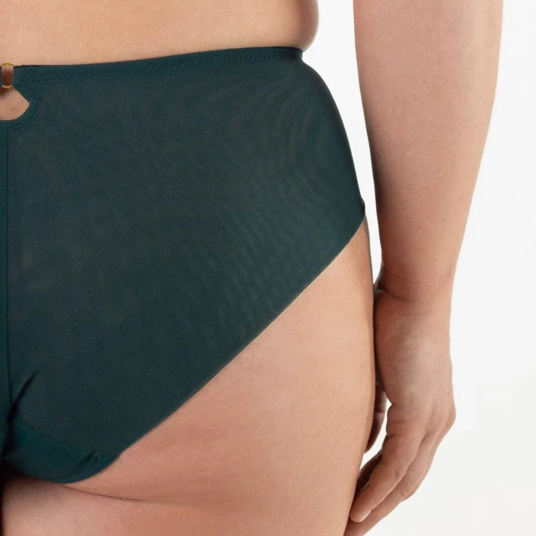 Sheer Mesh Tulle Embroidered Brief Panty Boobie Emerald - STREET STYLE