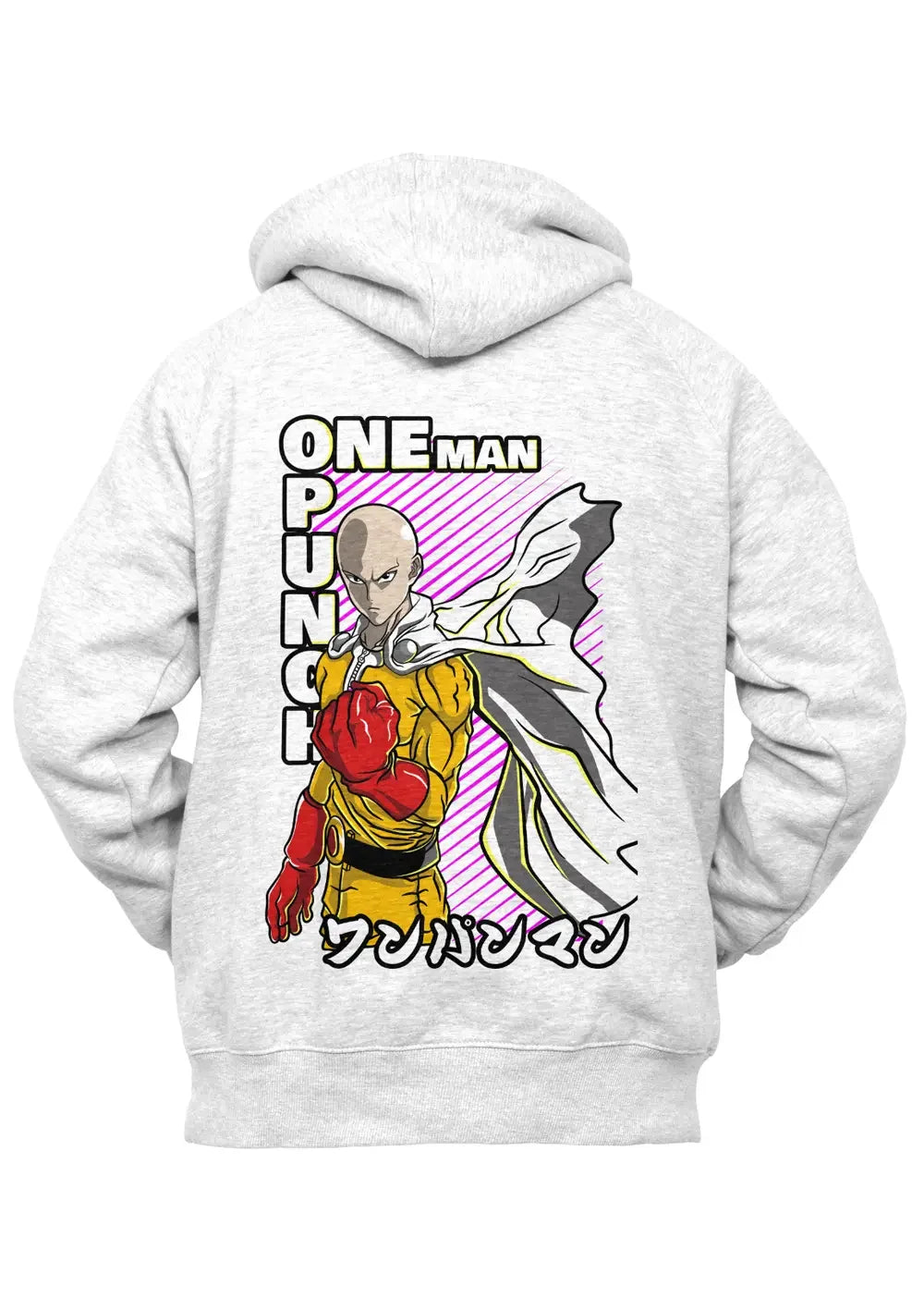 Felpa con Cappuccio Bianca Retro One Punch Man Saitama Anime - STREET STYLE