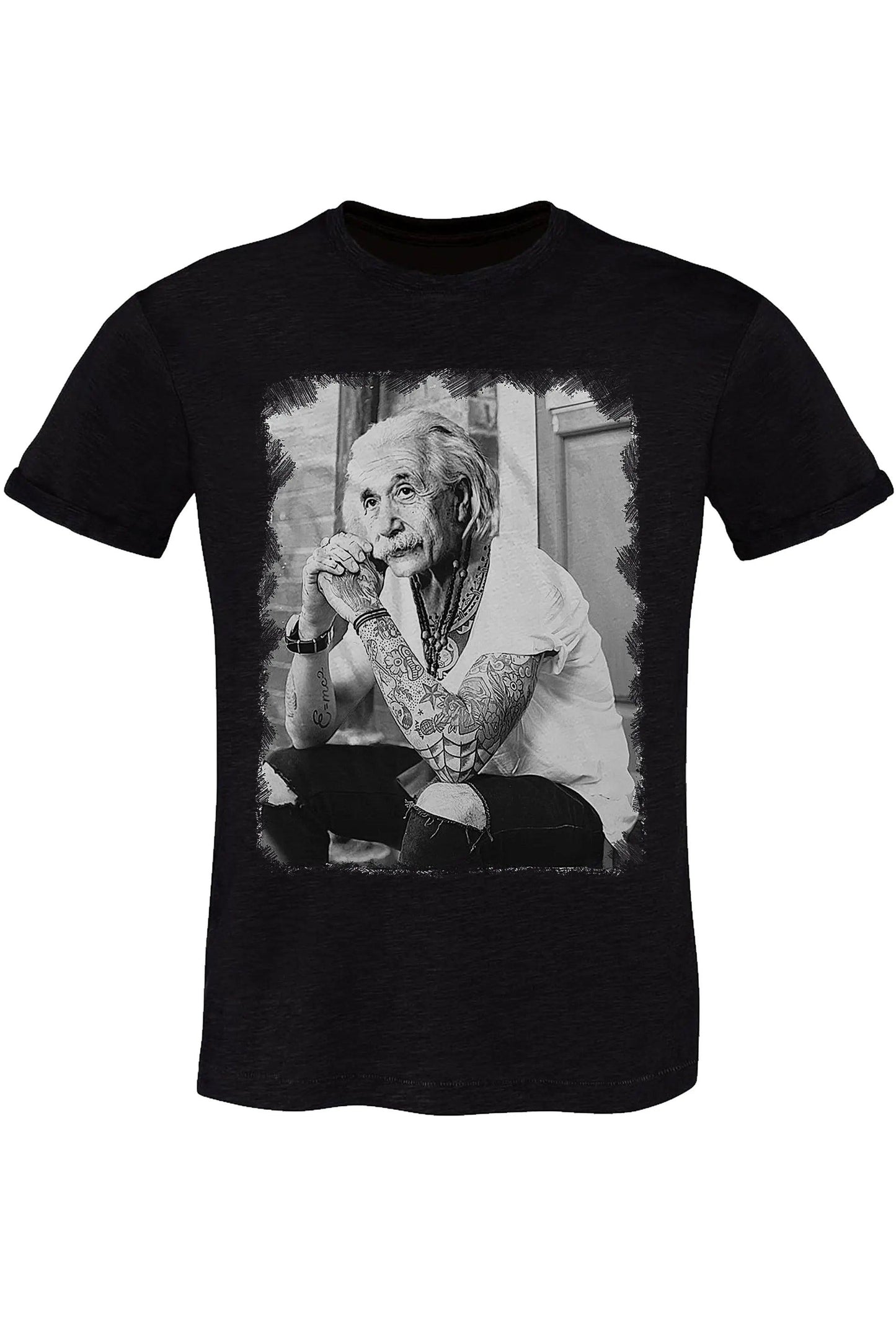 Genius Albert Einstein Tatuato Color & Grey 18-84 T-Shirt Urban Men Uomo 100% Cotone Fiammato BS STREET STYLE