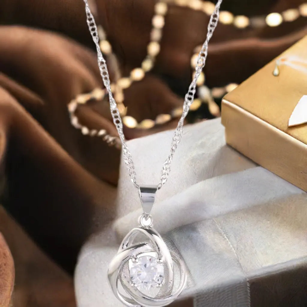 Round Knot Pendant Necklace with Cubic Zirconia-3