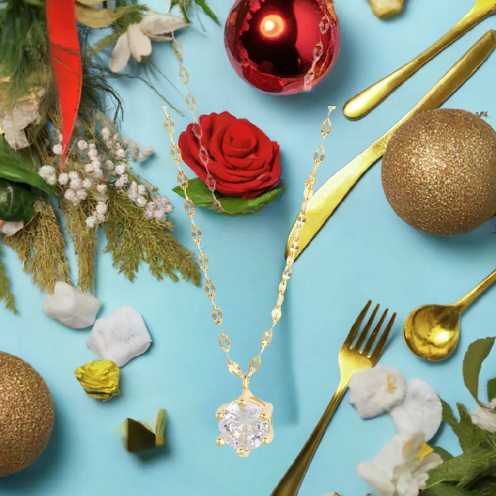 14K Gold Plated Solitaire Necklace-2