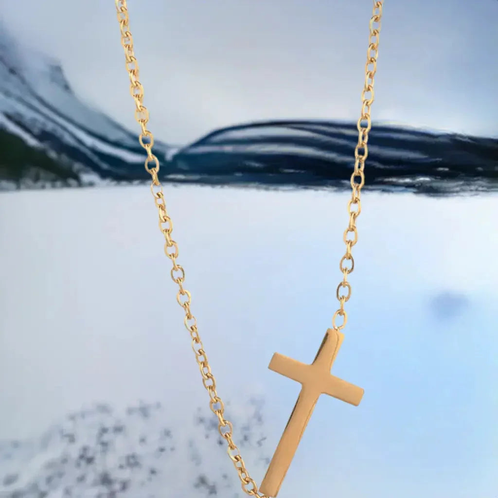 14K gold necklace | Gold Plated Cross Pendant Necklace - STREET STYLE