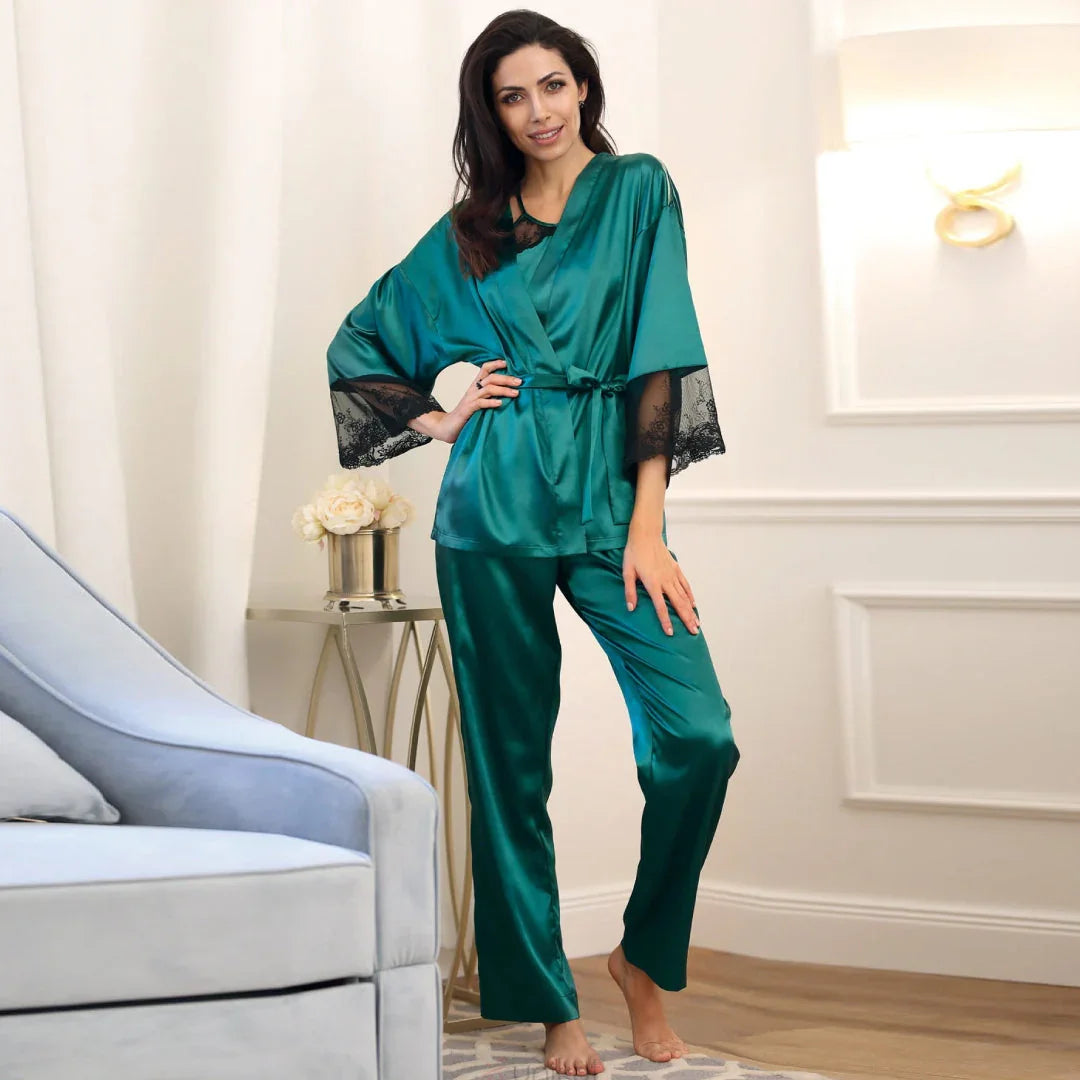 Elegant Satin Bathrobe Harper Green Nightwear - STREET STYLE
