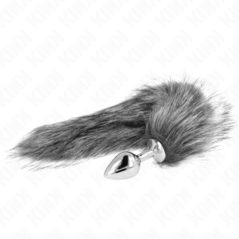 KINK - PLUG ANALE MISURA M 8 X 3,5 CM CON CODA SINTETICA 40 CM GRIGIO-0