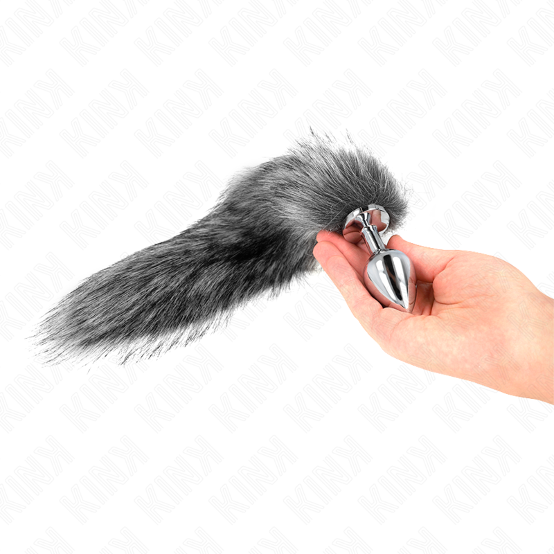 KINK - PLUG ANALE MISURA M 8 X 3,5 CM CON CODA SINTETICA 40 CM GRIGIO-3