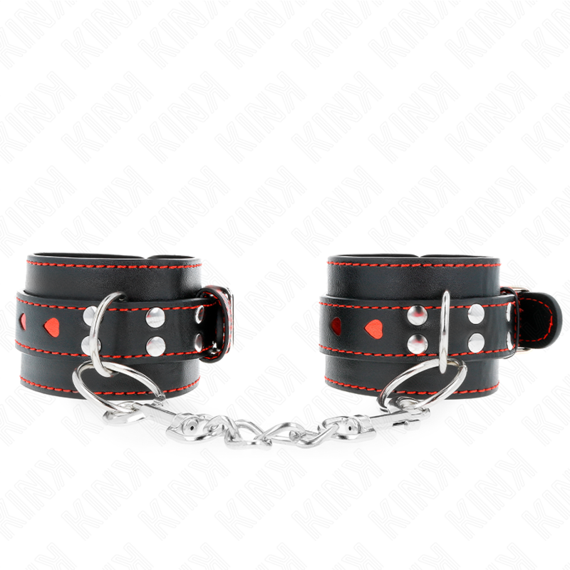 KINK - POLSO NERO CON INTARSIO CUORE ROSSO REGOLABILE 21-28 CM X 5,5 CM-0